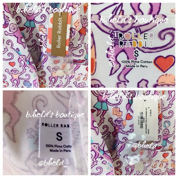 Roller Rabbit Lido Monkey Polo Pajamas in White Monkey Size Small S New NWT - Picture 4 of 17